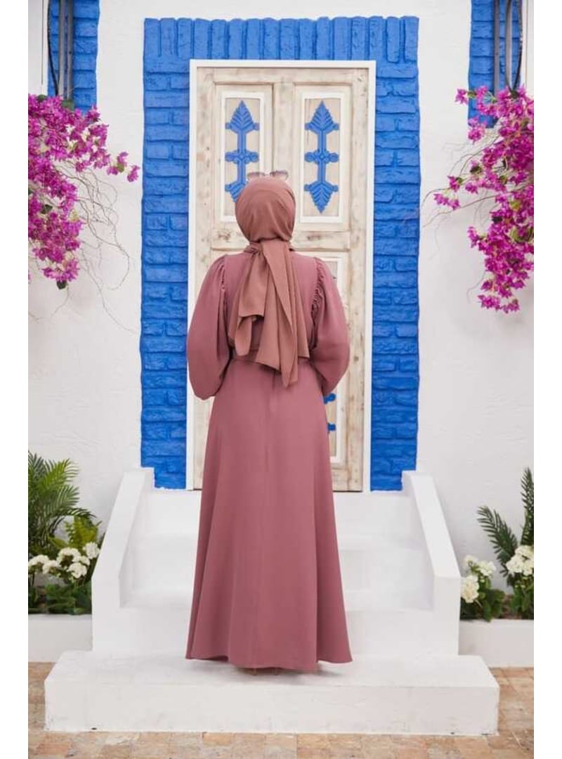 6583-Krep Elbise Gül Kurusu - Resim 3