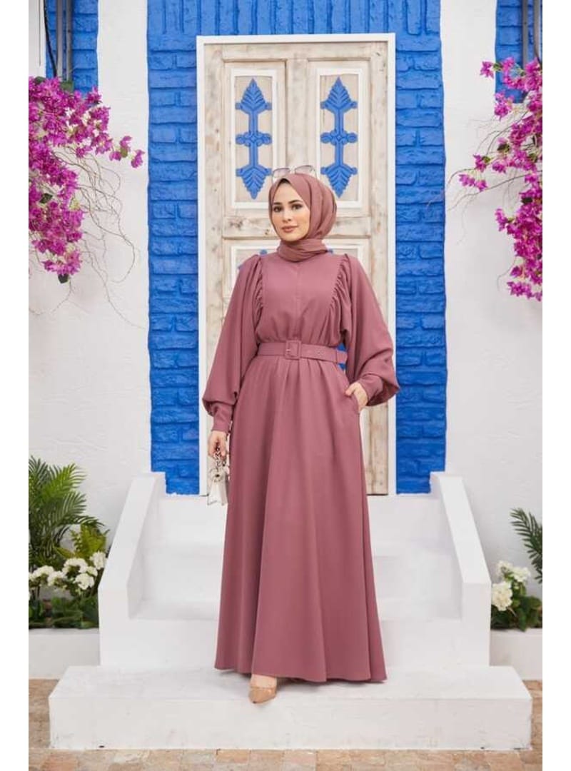 6583-Krep Elbise Gül Kurusu - Resim 4