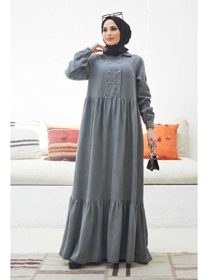 6593- Denim Tensel Elbise Gri - Resim 2