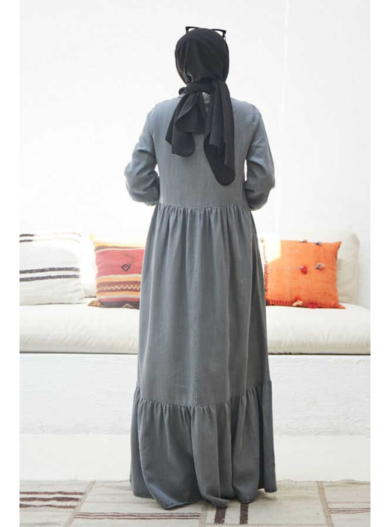 6593- Denim Tensel Elbise Gri - Resim 4