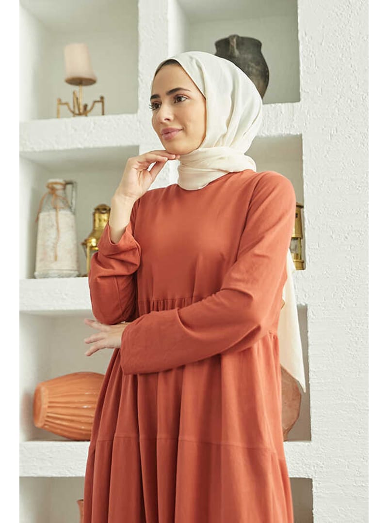 6400-Ancelina Büzgülü Elbise Taba - Resim 3