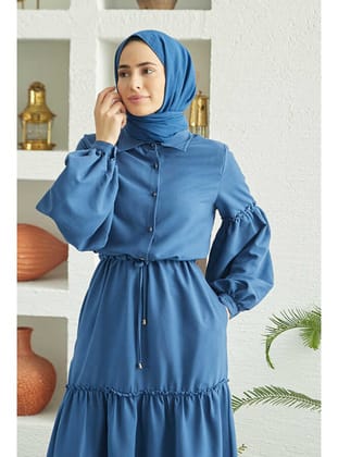 6567-Carla Büzgülü Elbise İndigo