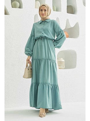 6567-Carla Büzgülü Elbise Mint Yeşili