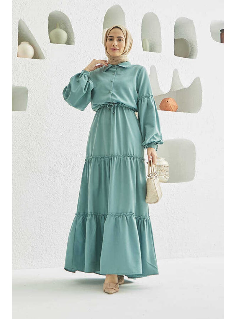 6567-Carla Büzgülü Elbise Mint Yeşili - Resim 2
