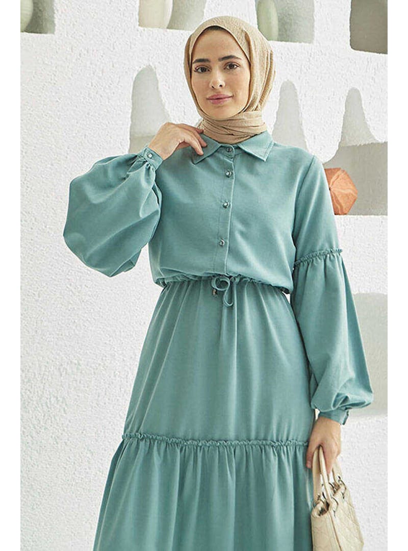 6567-Carla Büzgülü Elbise Mint Yeşili - Resim 3