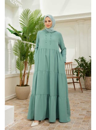 6531-Berlin Kapşonlu Reglan Kollu Elbise Mint Yeşili