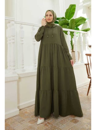 6531-Berlin Kapşonlu Reglan Kollu Elbise Haki