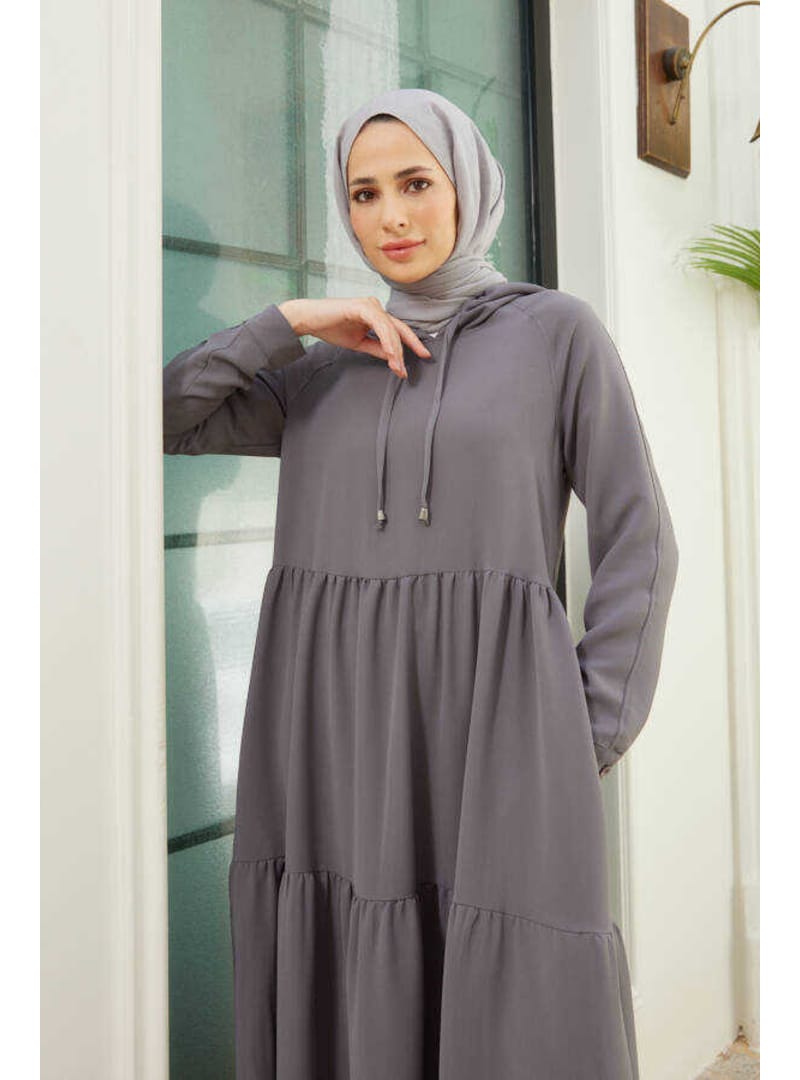6531-Berlin Kapşonlu Reglan Kollu Elbise Gri - Resim 4