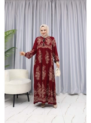 SULU DESEN ELBİSE Bordo