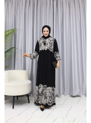 SULU DESEN ELBİSE Siyah