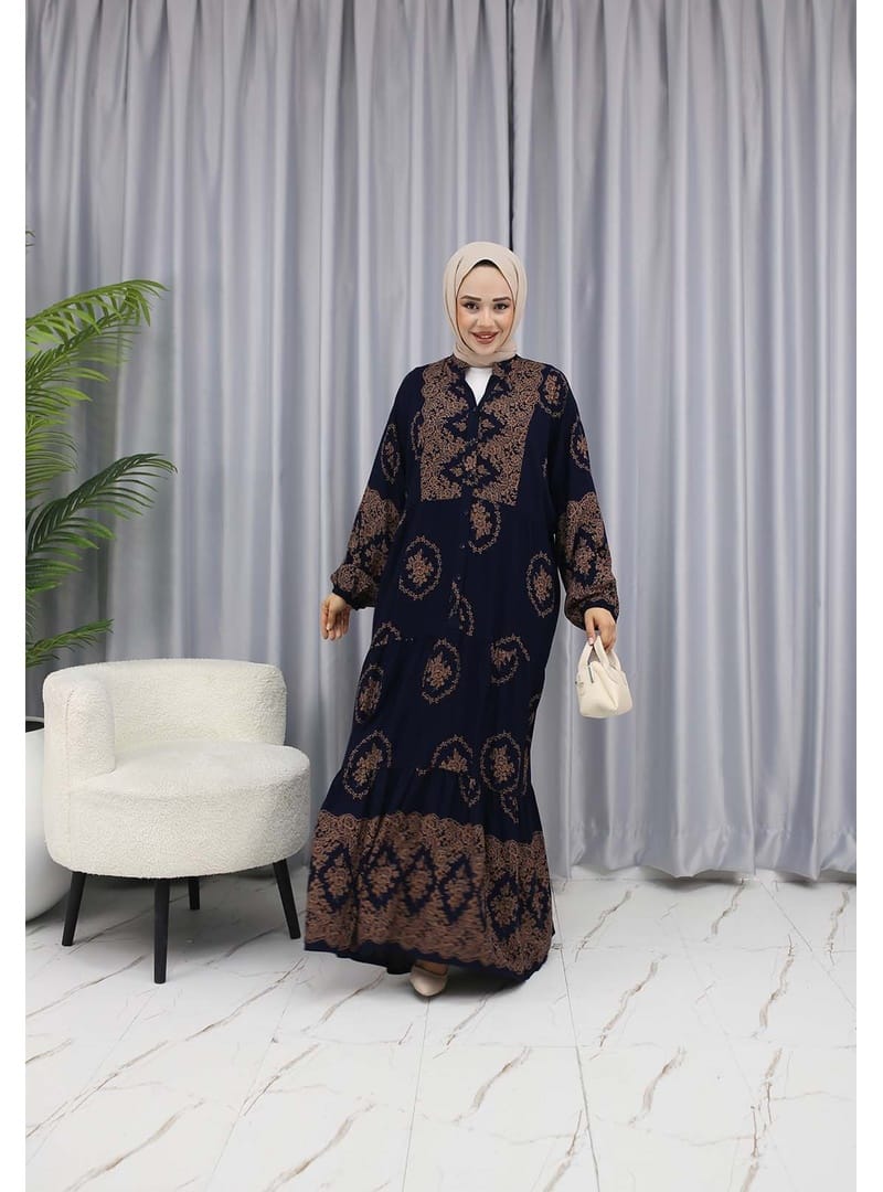 SULU DESEN ELBİSE Lacivert - Resim 2
