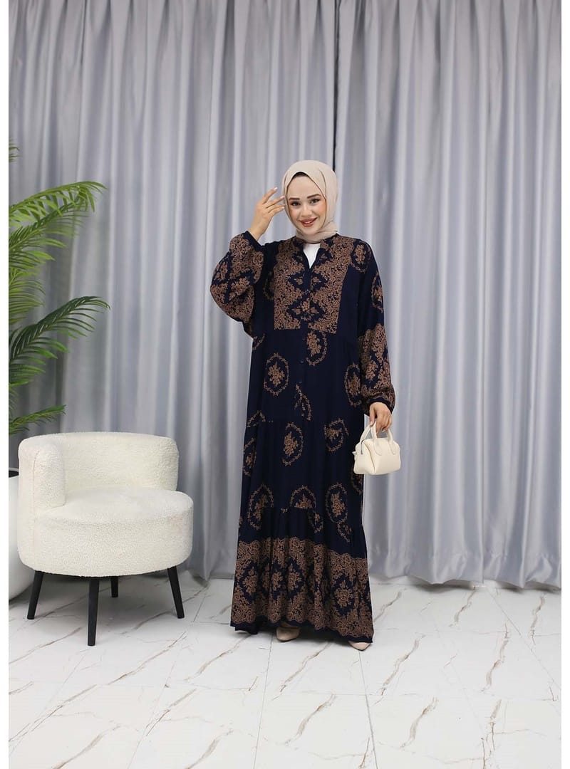 SULU DESEN ELBİSE Lacivert - Resim 3