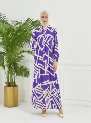 GEOMETRİK DESEN ELBİSE Lila