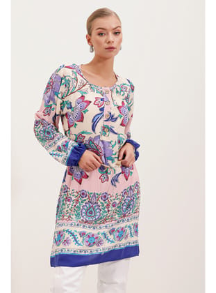5902 Kemerli Desenli Elbise - Mor MOR