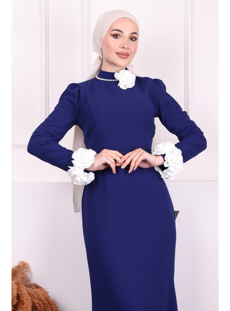 Saks Mavi Kolu Papatya Detaylı Abiye - Resim 3