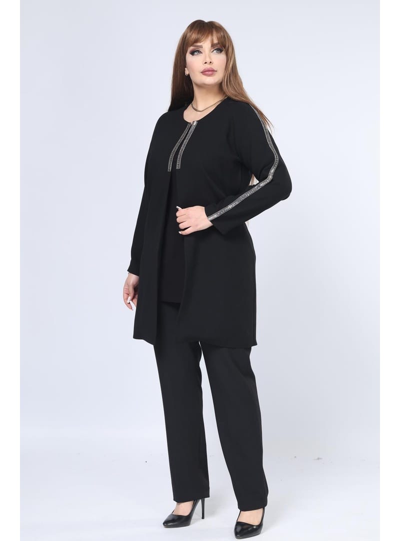 Büyük Beden 3935 Siyah Ceket+Bluz Takım SİYAH - Resim 2