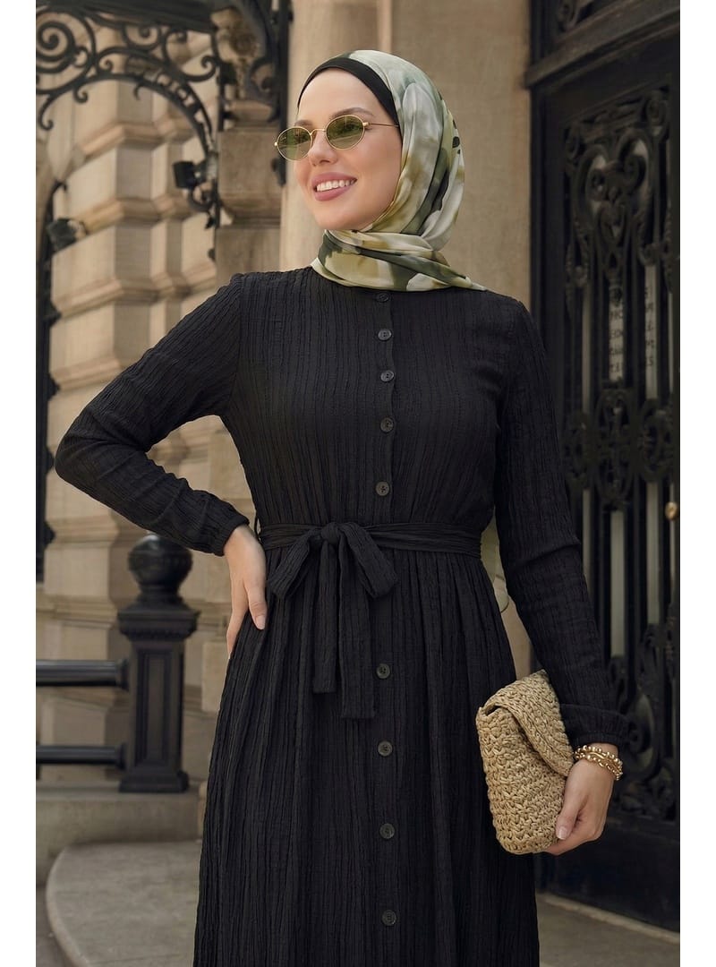Lemina Kuşaklı Elbise - Siyah - Resim 2
