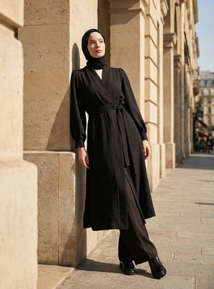 Bağlama Detaylı Abaya- Siyah - Refka