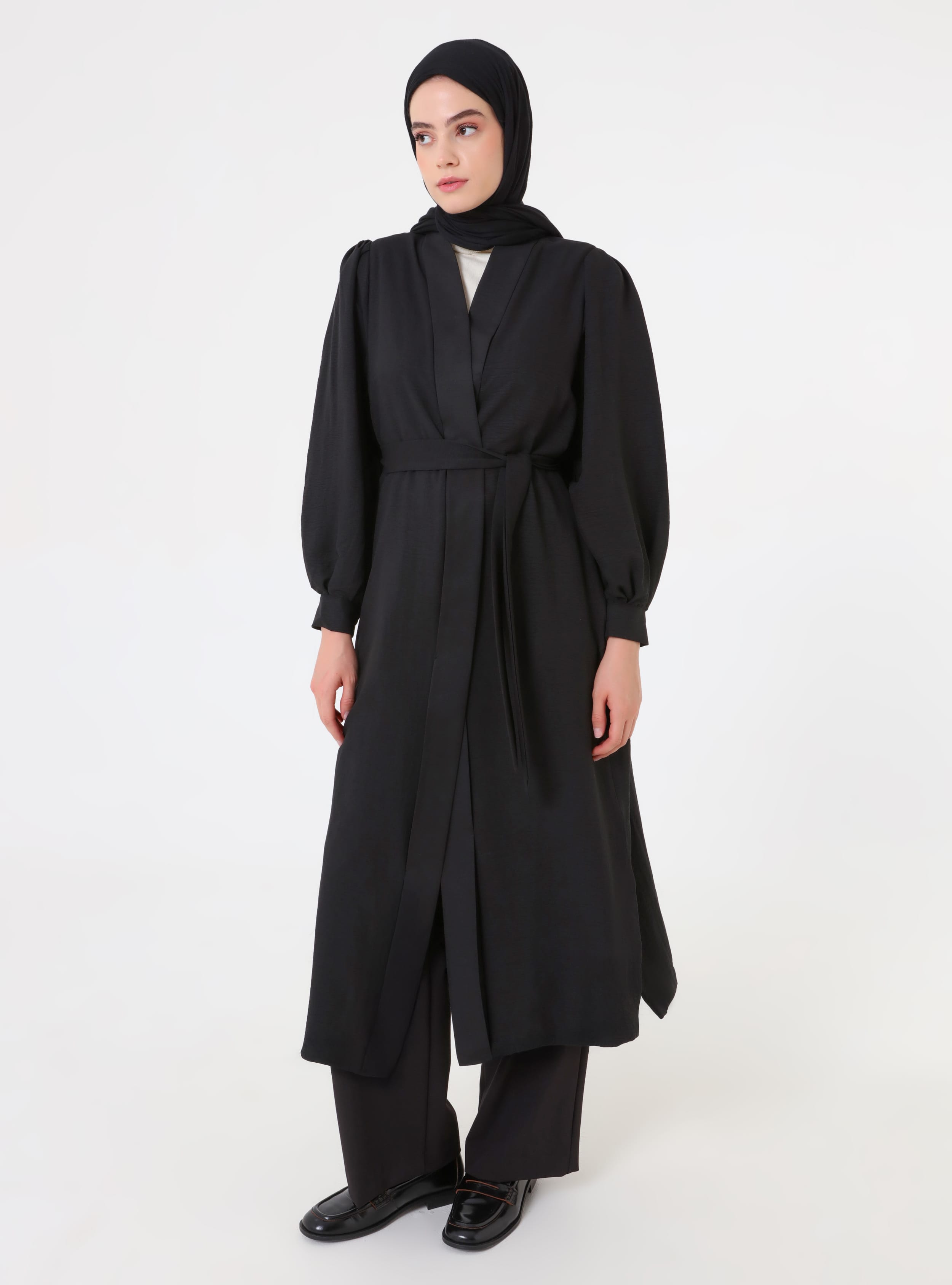 Bağlama Detaylı Abaya- Siyah - Refka - Resim 3