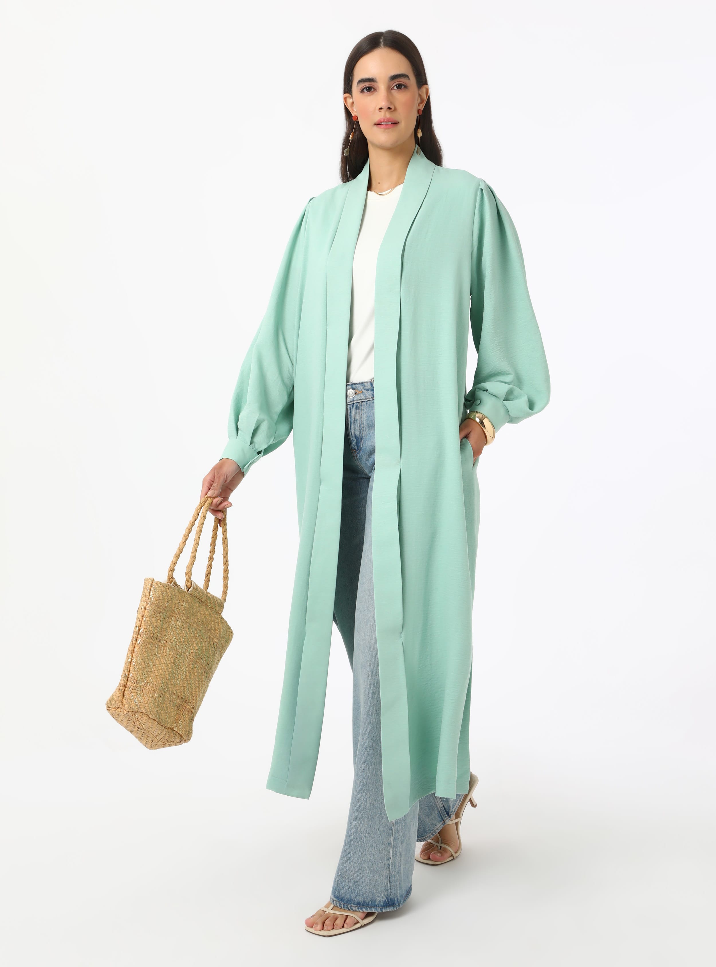 Bağlama Detaylı Abaya - Yesil - Refka - Resim 3