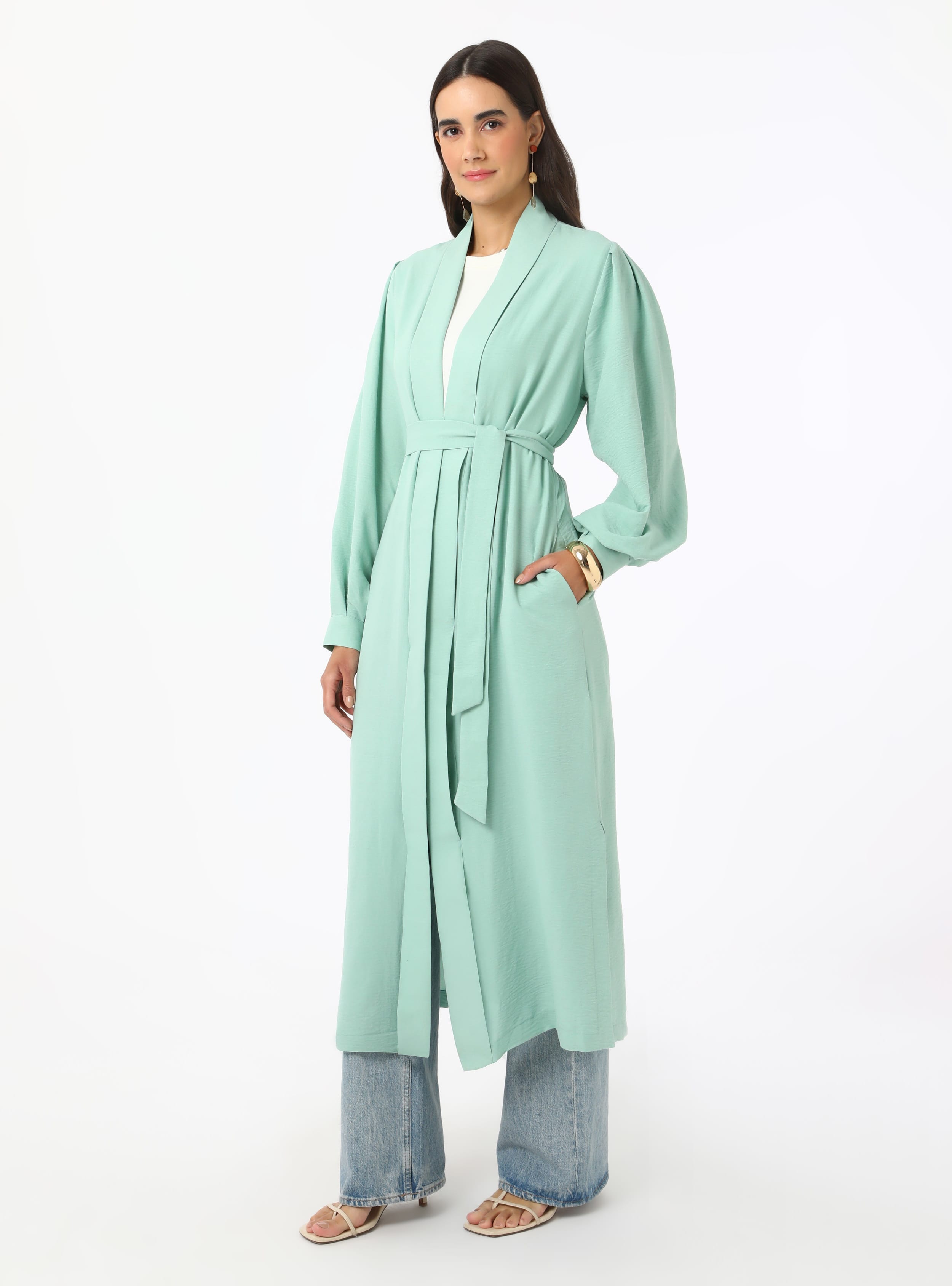 Bağlama Detaylı Abaya - Yesil - Refka - Resim 4