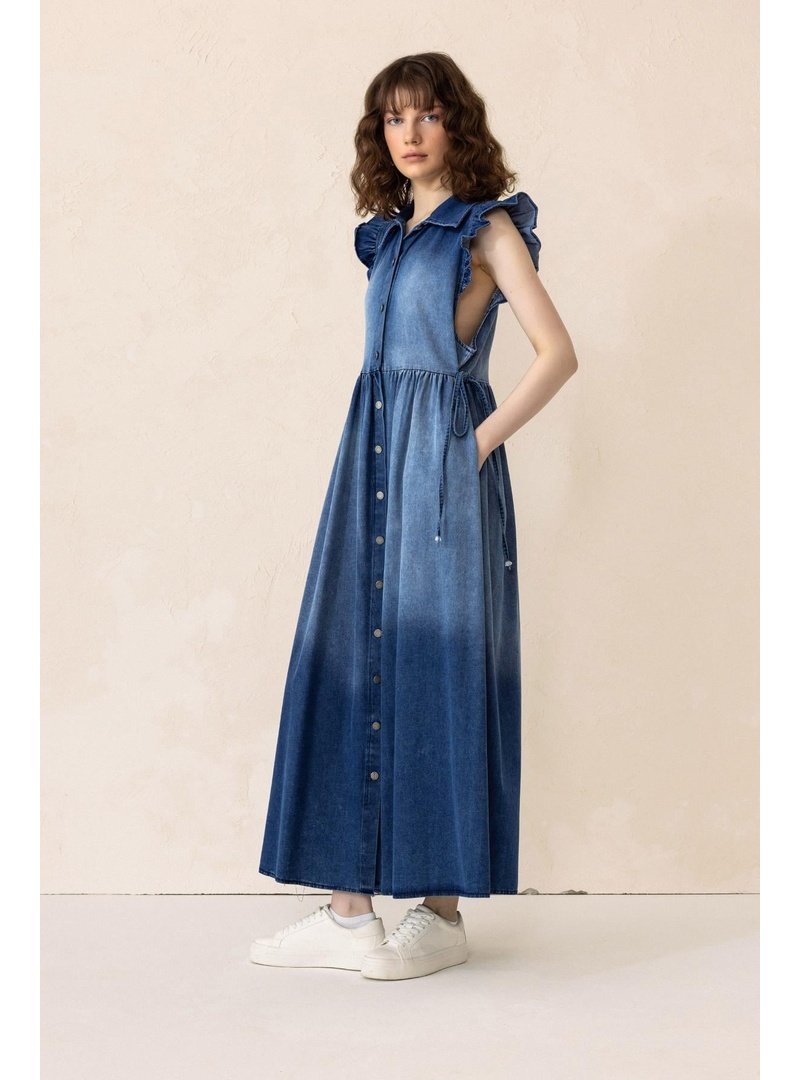 Fır Fır Detaylı Kolsuz Denim Elbise MAVİ 9296-E - Resim 2