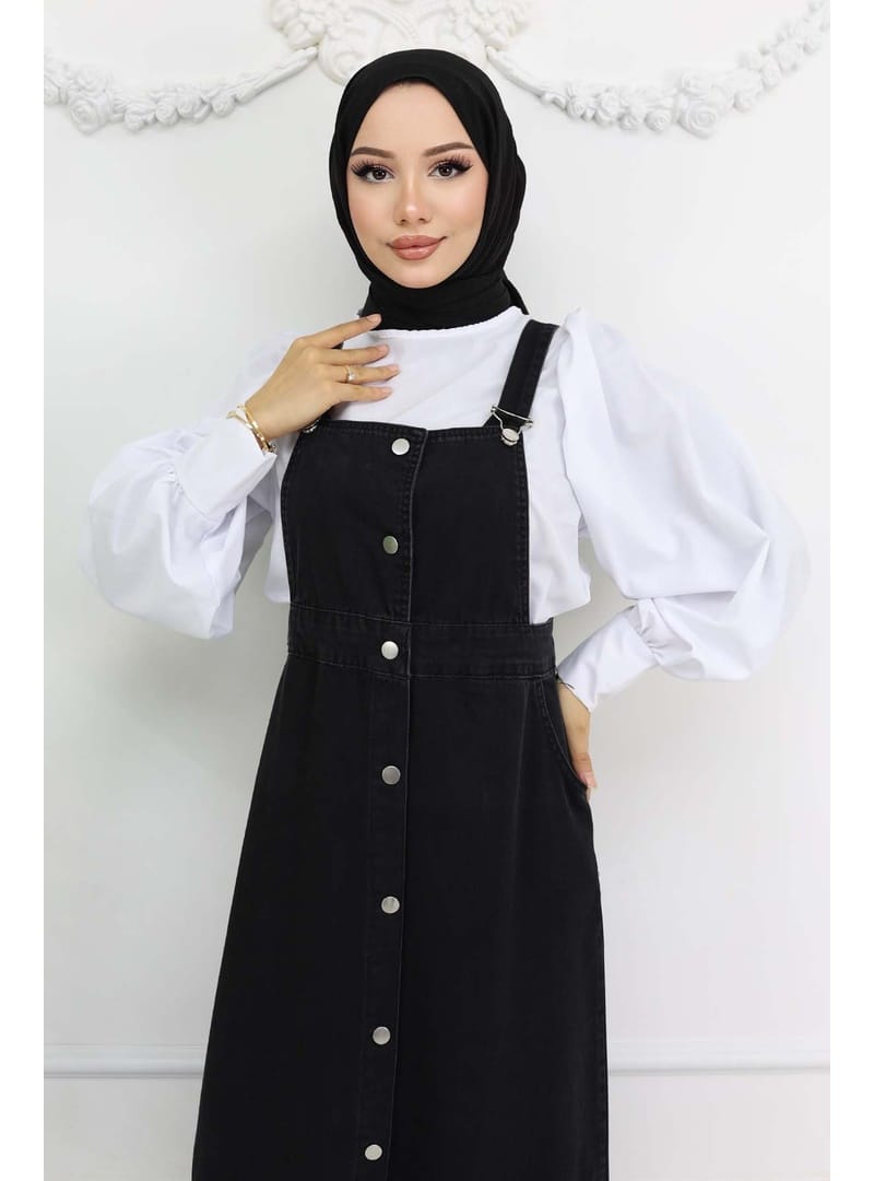 Kot Salopet Elbise Siyah 563 - Resim 2