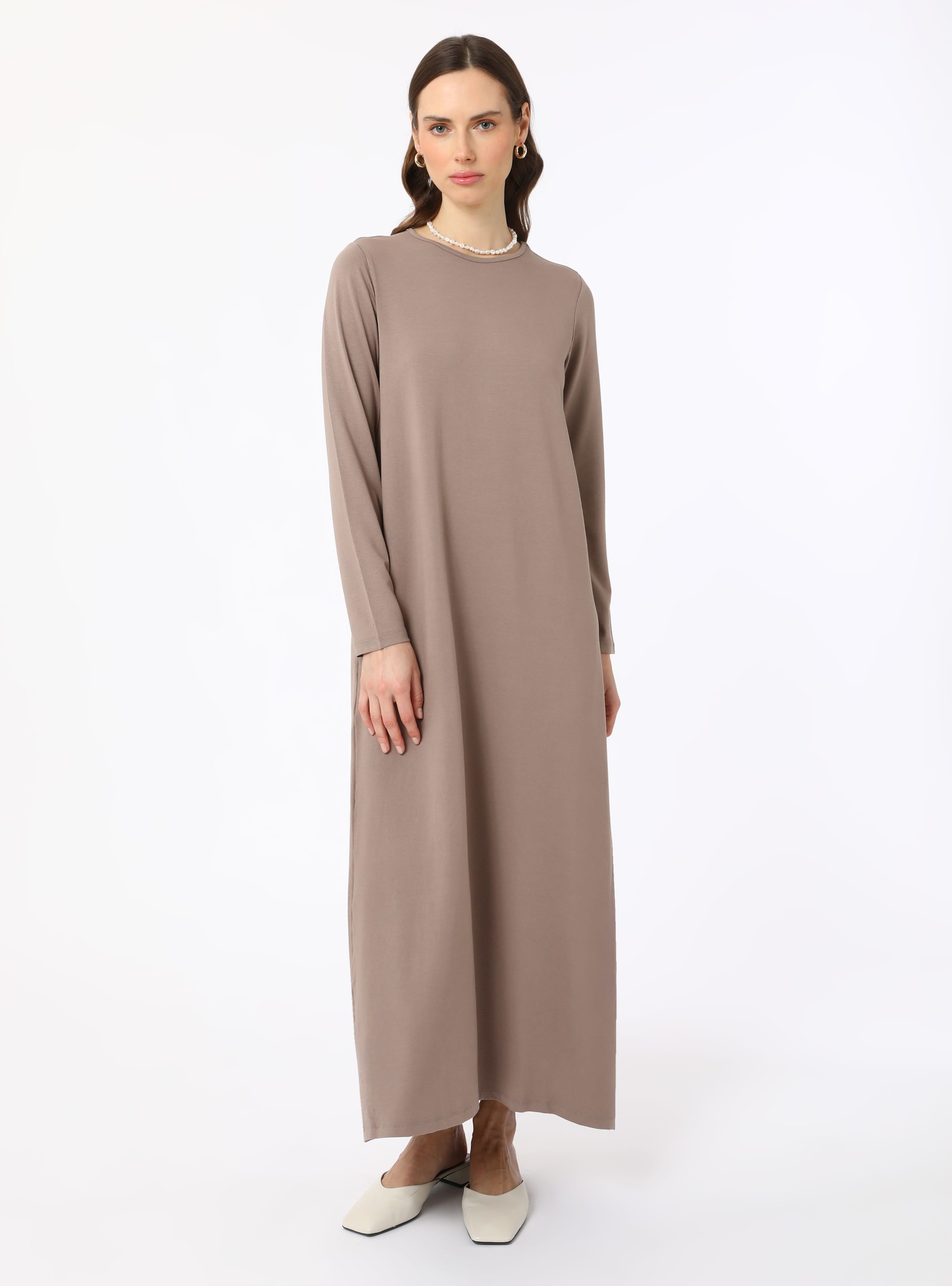 Viskon Kumaşlı Basic Elbise - Vizon - Benin - Resim 2