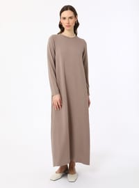 Viskon Kumaşlı Basic Elbise - Vizon - Benin - Resim 3