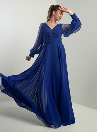 Abiye Elbise - Saks mavi - By Saygı