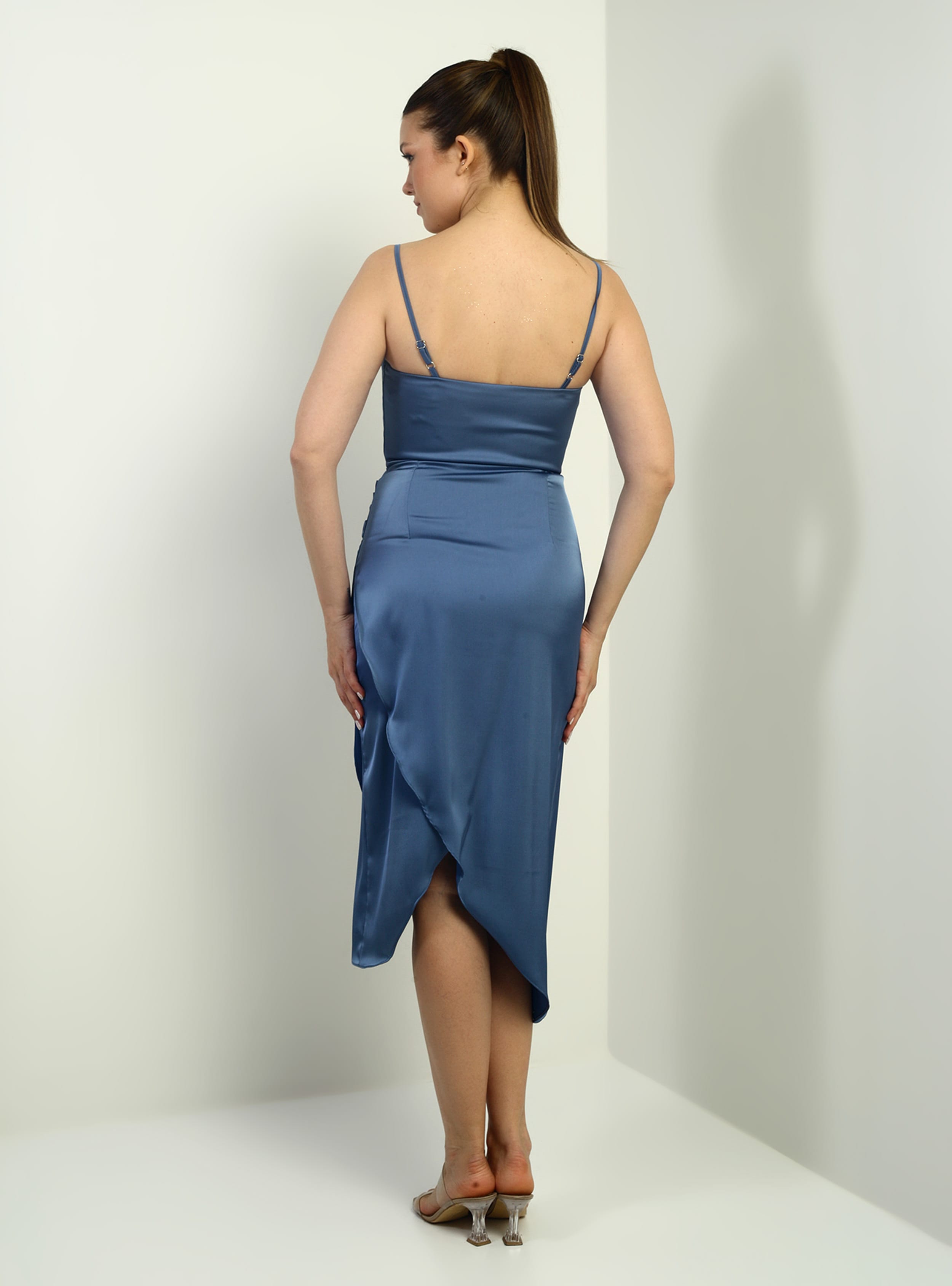 Abiye Elbise - Kot mavi - By Saygı - Resim 4