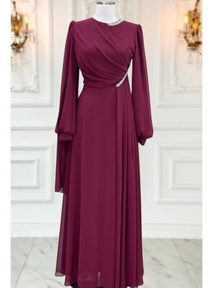 Amine Hüma Feza Abiye Elbise Bordo