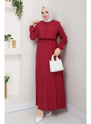 Yelekli Elbise Bordo 4735