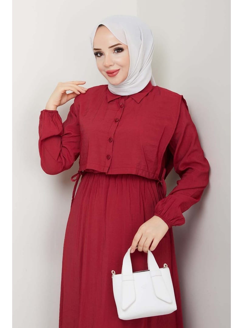 Yelekli Elbise Bordo 4735 - Resim 2