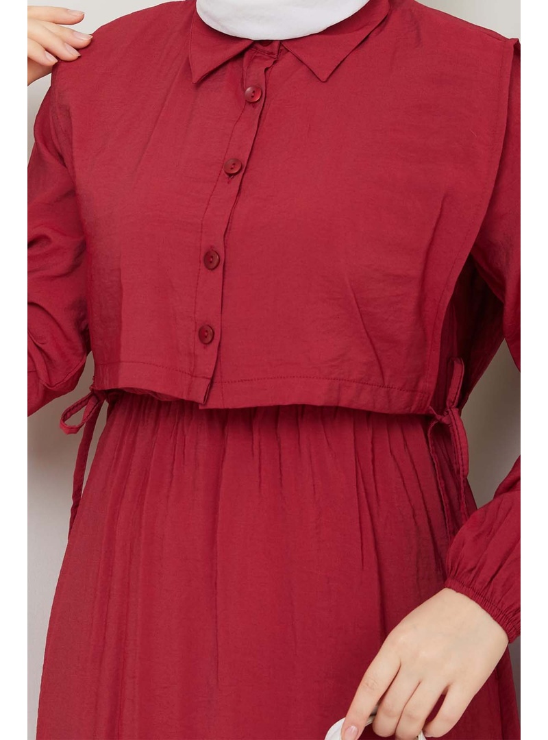 Yelekli Elbise Bordo 4735 - Resim 3