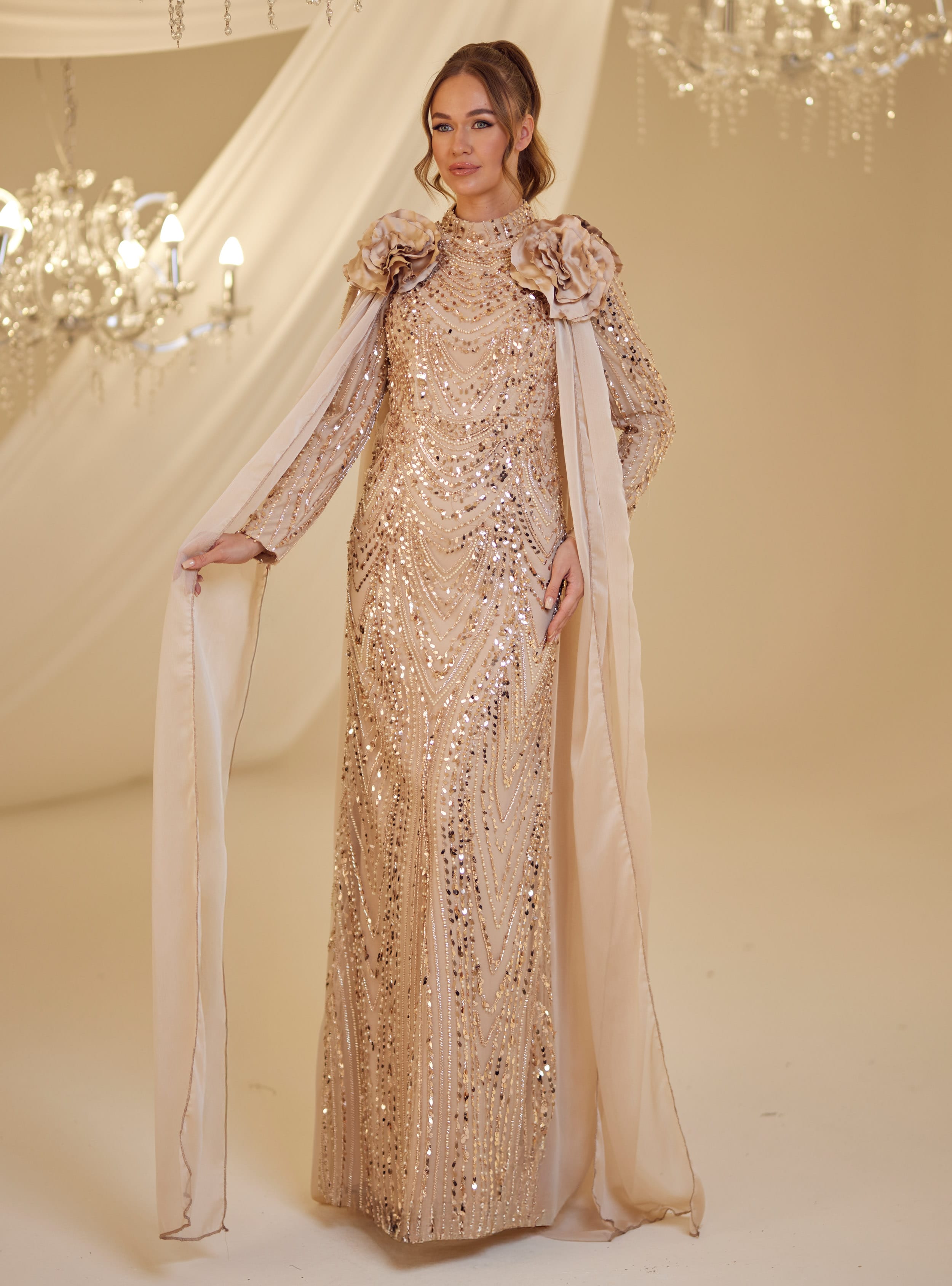 MİHRİMAH ABİYE - Gold rengi - Burak Baran Fashion - Resim 2