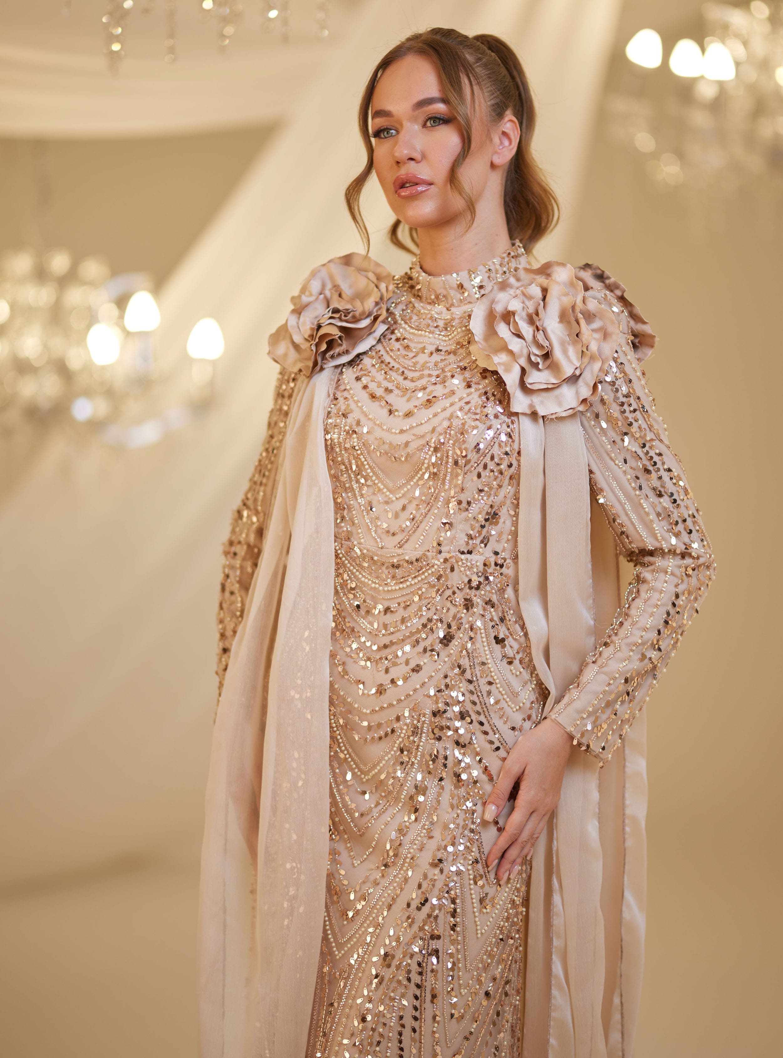 MİHRİMAH ABİYE - Gold rengi - Burak Baran Fashion - Resim 4