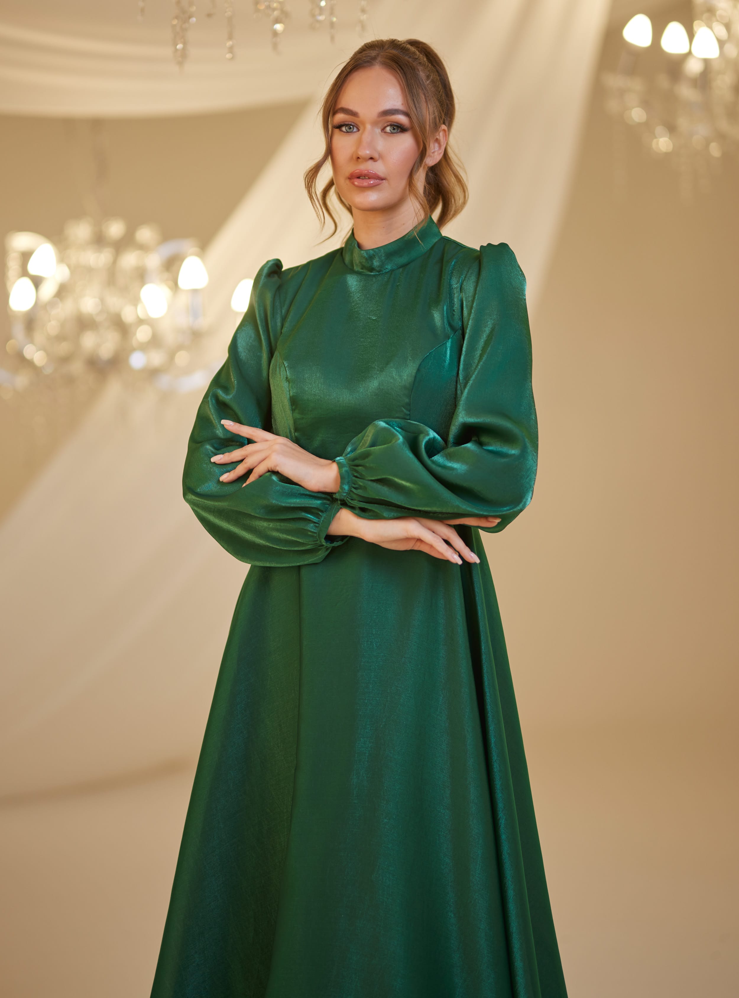 FEYZA ABİYE - Zümrüt Yeşili - Burak Baran Fashion - Resim 2