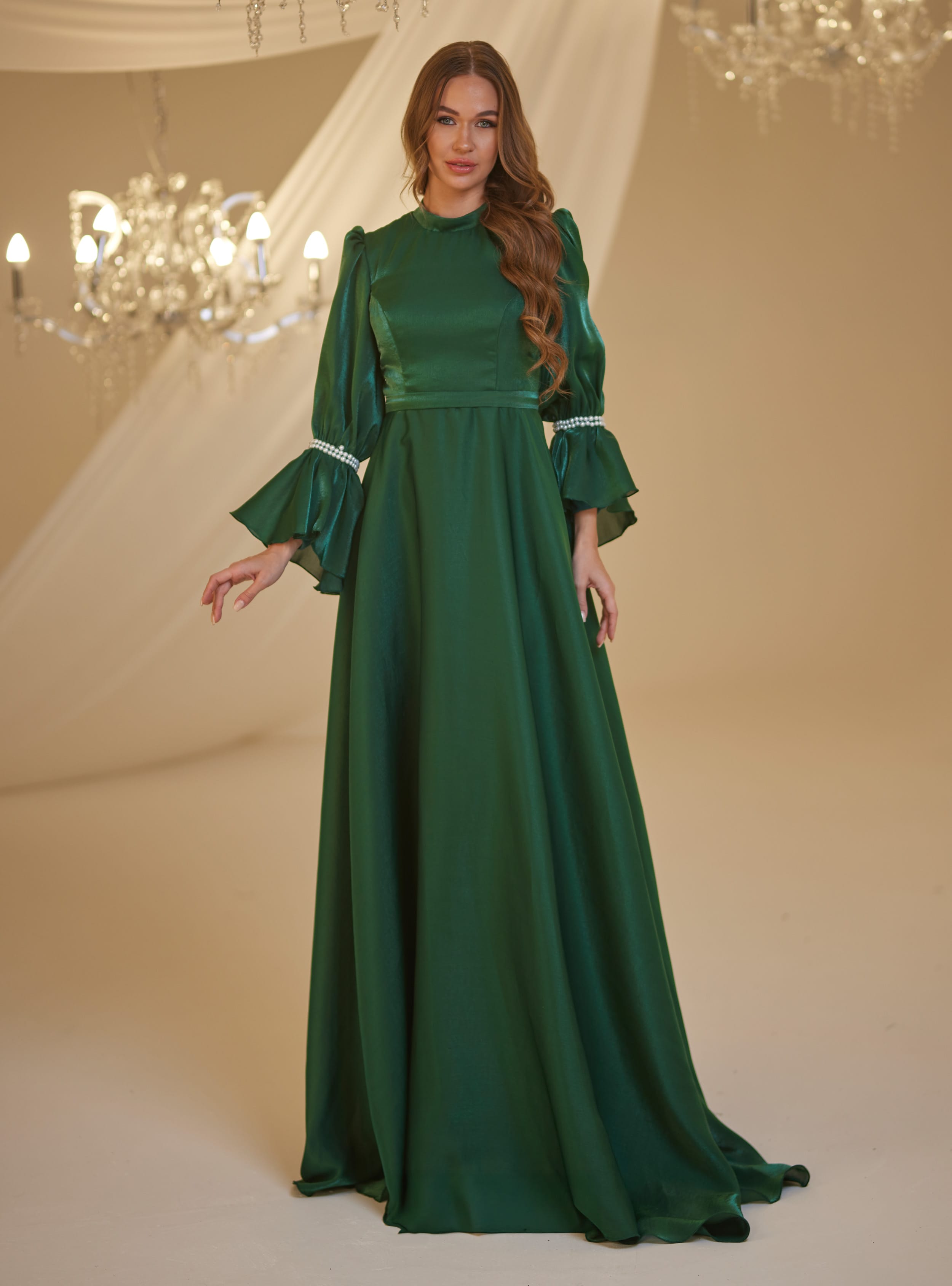 İNCİ ABİYE - Zümrüt Yeşili - Burak Baran Fashion - Resim 2