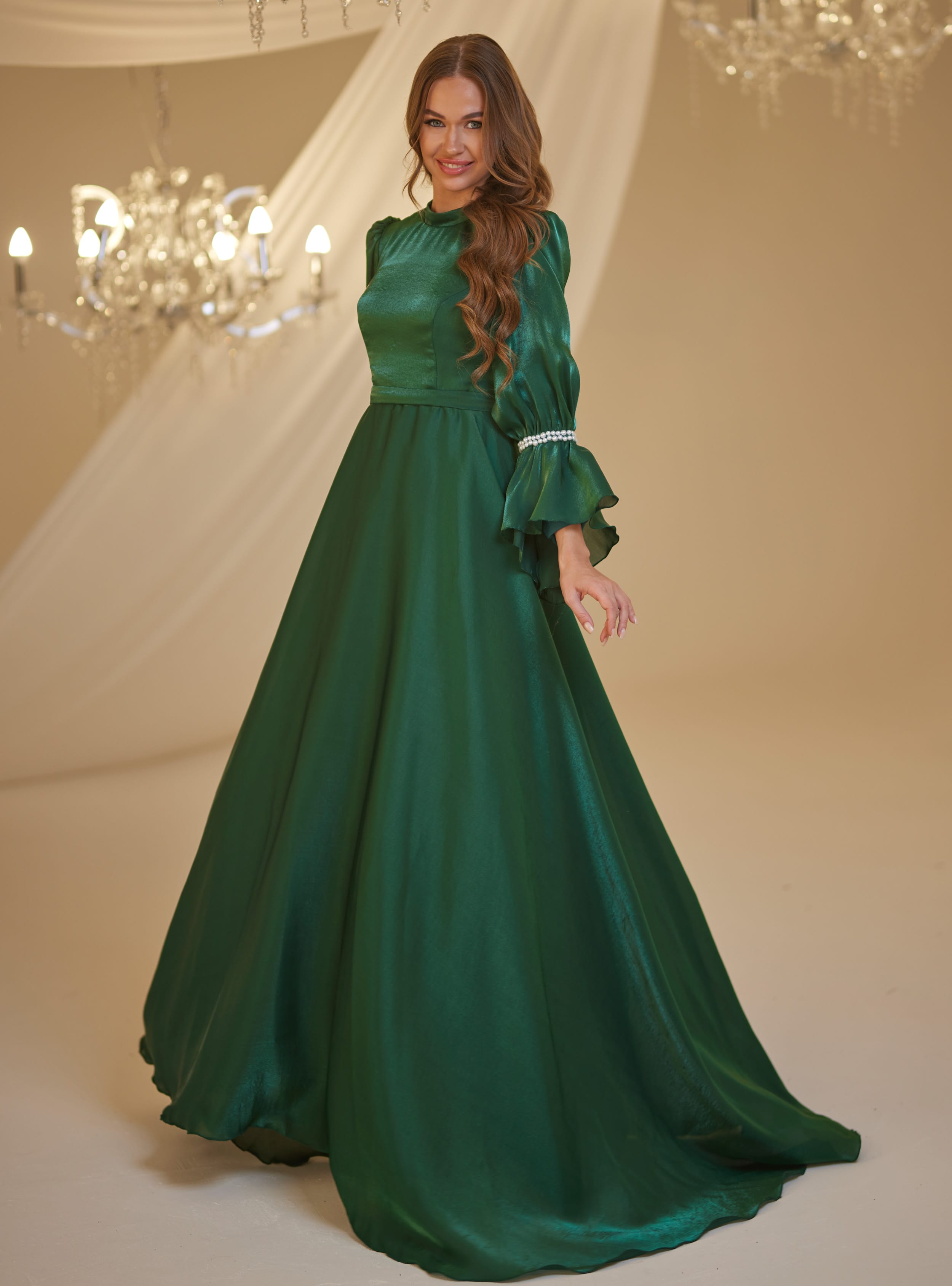 İNCİ ABİYE - Zümrüt Yeşili - Burak Baran Fashion - Resim 3