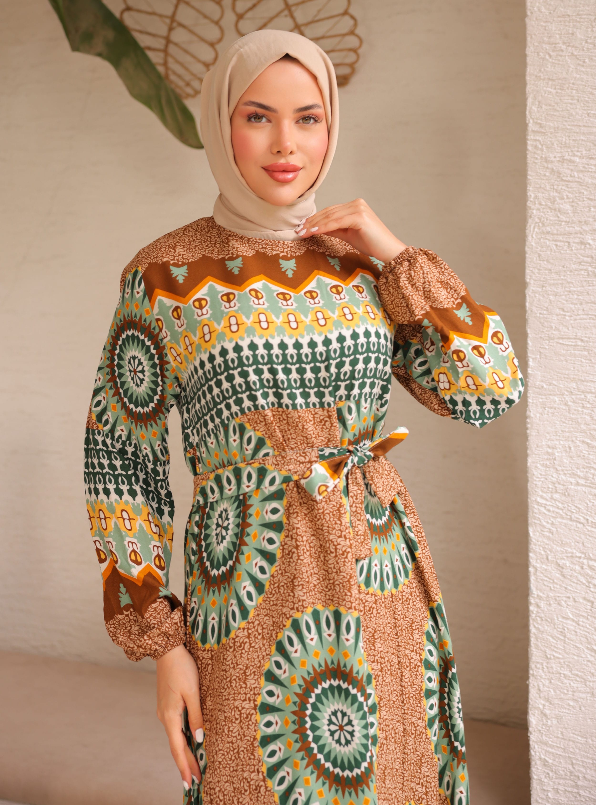 Tesettür Elbise - Yesil - SAHRA BUTİK - Resim 3