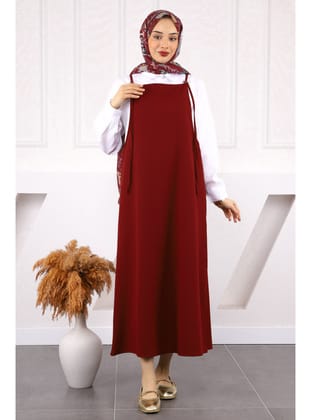 Bordo İp Askılı Jile Elbise