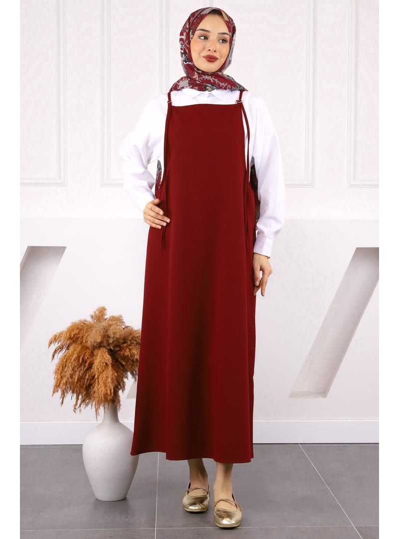 Bordo İp Askılı Jile Elbise - Resim 2