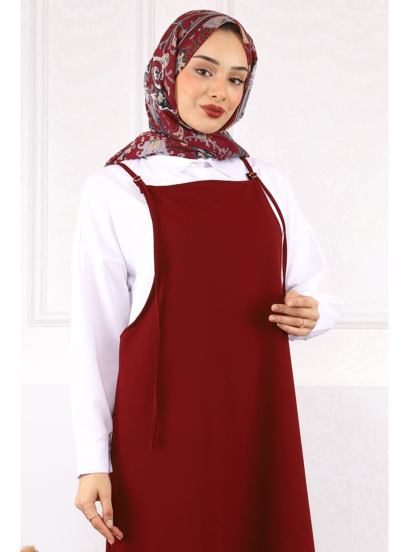 Bordo İp Askılı Jile Elbise - Resim 4