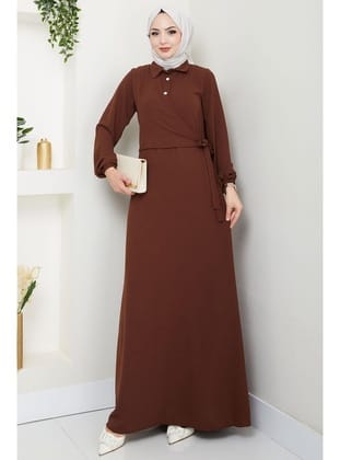 Yandan Bağlamalı Ayrobin Elbise Kahverengi HM2729
