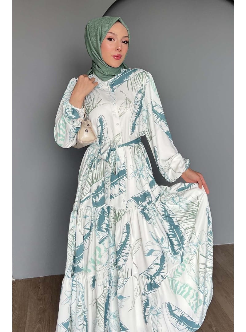 Desenli Tesettür Elbise Çağla 504 - Resim 2
