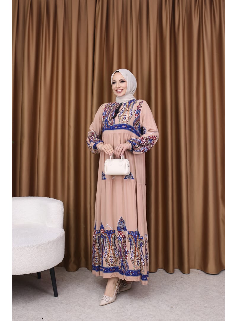 ŞAL DESEN ELBİSE Camel - Resim 3