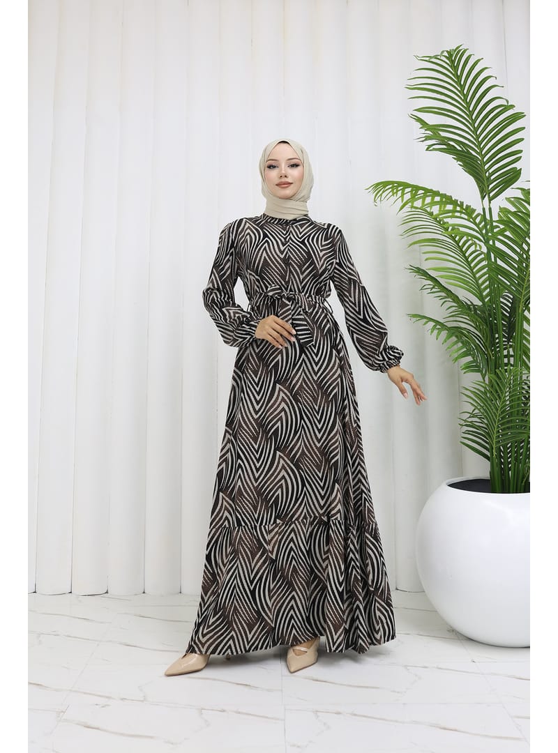 DESENLİ KUŞALI ELBİSE Siyah - Resim 4