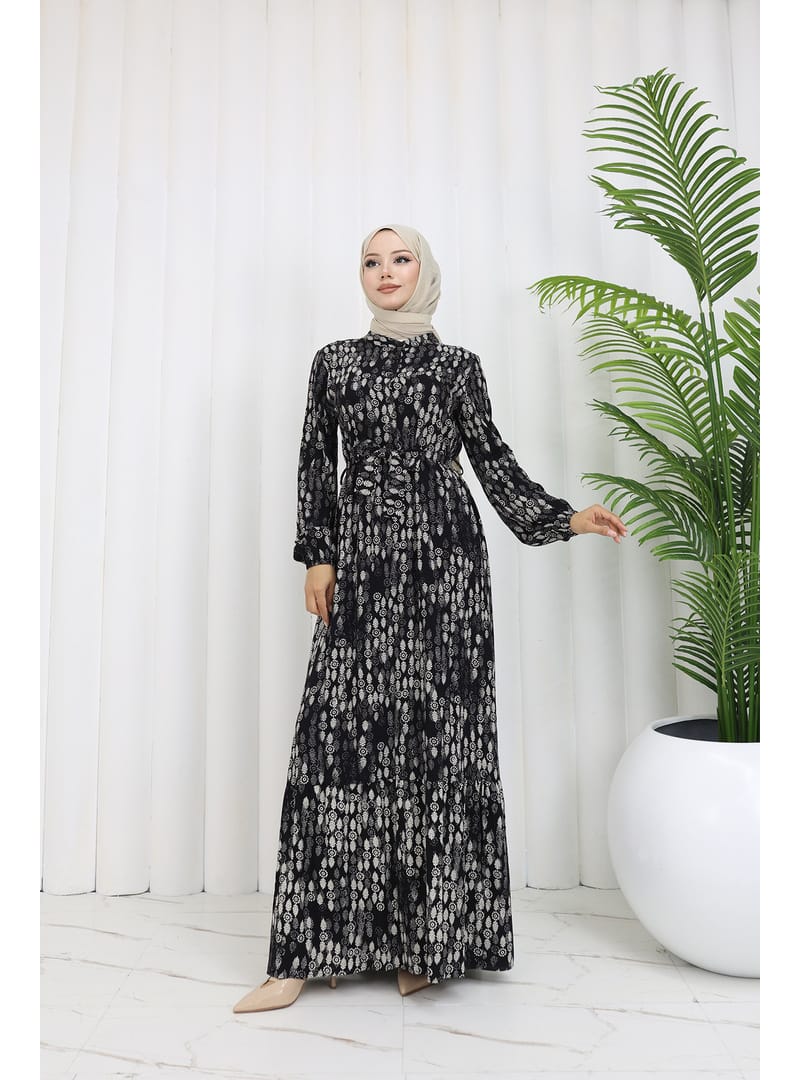 DESENLİ ELBİSE Siyah/Ekru - Resim 2