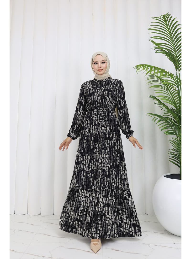 DESENLİ ELBİSE Siyah/Ekru - Resim 4